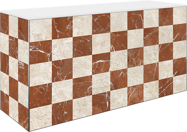 Art Series Food Station Counter - Checkered Stone Alicante Red - White Top - 60 x 180 x 90cm H